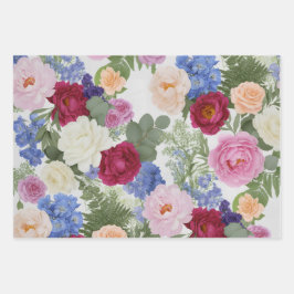 Vintage Garden Peony and Rose Floral Inpakpapier Vel