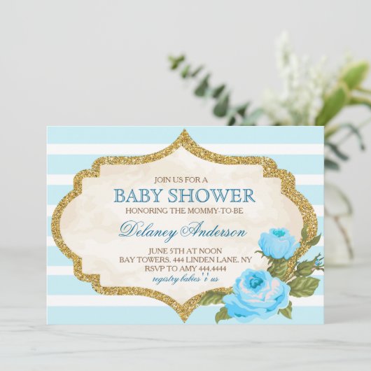 Vintage Garden Roos Baby shower Uitnodiging (Staand voorkant)