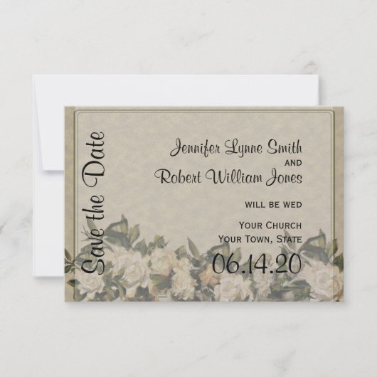 Vintage Gardenia Wedding Save the Date (Voorkant)