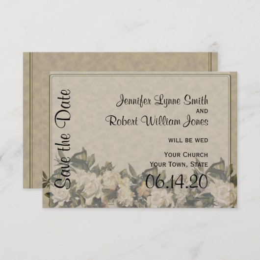 Vintage Gardenia Wedding Save the Date (Voorkant / Achterkant)