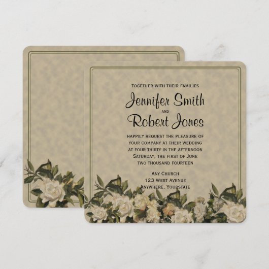 Vintage Gardenia Wedding Uitnodiging (Voorkant / Achterkant)
