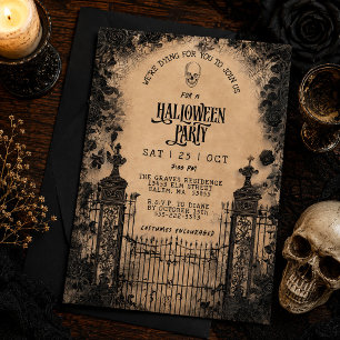Vintage Gate & Black Roses Griezelen Halloweenfees Kaart