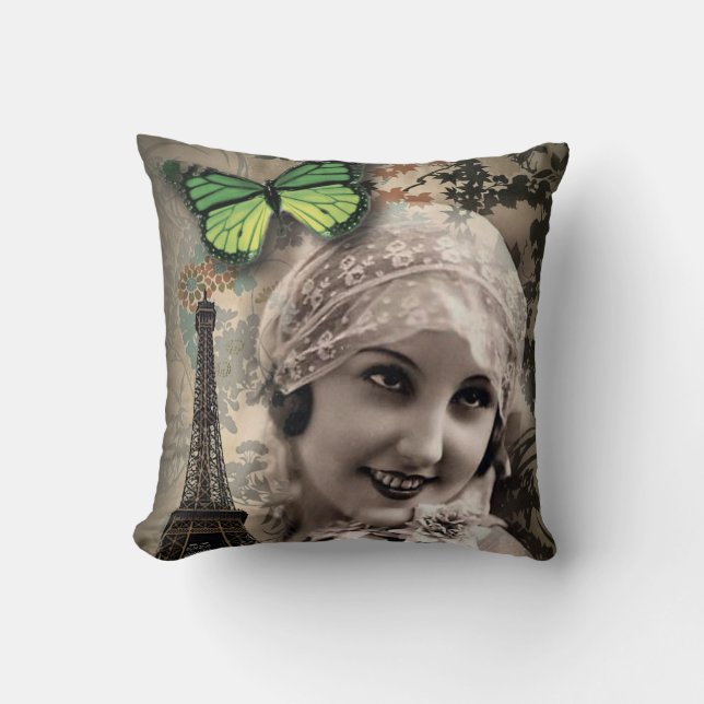 vintage gatsby : deco groene vlinder kussen (Voorkant)