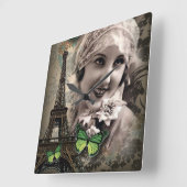vintage gatsby : deco groene vlinder vierkante klok (Hoek)