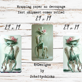 Vintage Gatsby Katten Saliegroen Decoupage Inpakpapier Vel