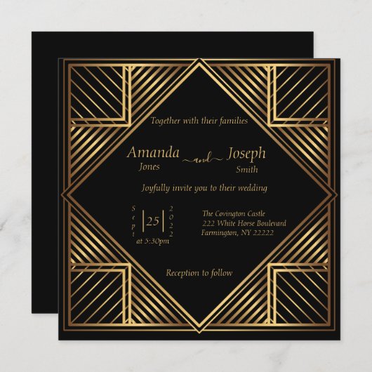 Vintage Gatsby Style Wedding Uitnodiging (Voorkant / Achterkant)