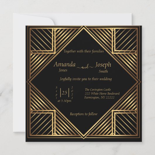 Vintage Gatsby Style Wedding Uitnodiging (Voorkant)