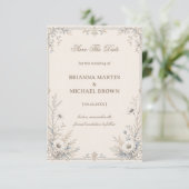 Vintage Gebloemde Botanische Stijl Save The Date (Staand voorkant)