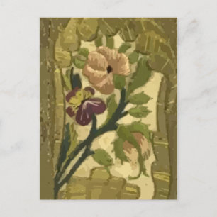 Vintage geborduurde bladeren en bloemen Briefkaart