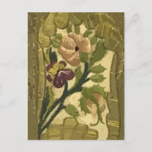 Vintage geborduurde bladeren en bloemen Briefkaart (Voorkant)