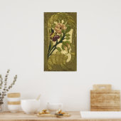 Vintage geborduurde bladeren en bloemen Poster (Keuken)