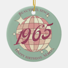 Vintage geboren in 1965 60ste verjaardag blauwgroe keramisch ornament