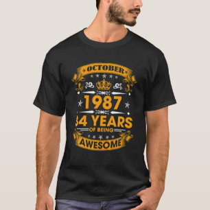 Vintage geboren in oktober 1987 34e verjaardag 34 t-shirt