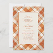 Vintage Gedempte Oranje Gestreepte Gingham Bruilof Kaart (Voorkant)