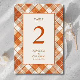 Vintage Gedempte Oranje Gestreepte Gingham Bruilof Kaart