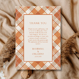 Vintage Gedempte Oranje Plaid Gingham Bedankkaart Aankondiging