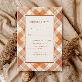 Vintage Gedempte Oranje Plaid Gingham Bruiloft RSVP Kaartje