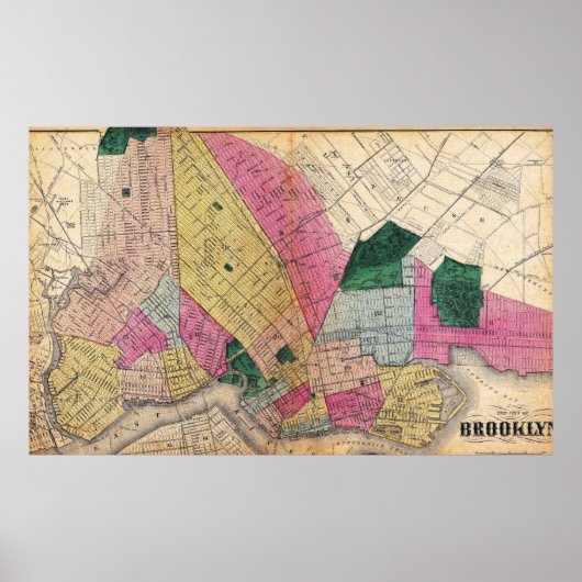 Vintage Gedetailleerde Brooklyn Plattegrond Poster (Voorkant)