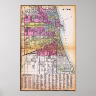 Vintage gedetailleerde Chicago kaartposter 1882 Poster