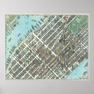 Vintage gedetailleerde New York kaartposter 1989 Poster