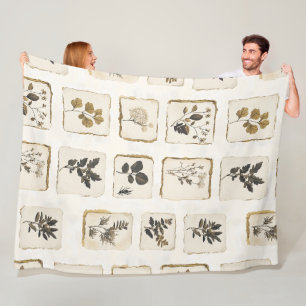 Vintage gedroogde geperste wilde bloemen kruid bot fleece deken