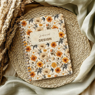 Vintage Gedroogde Wilde Bloem Crème Oranje Bruin Notitieboek