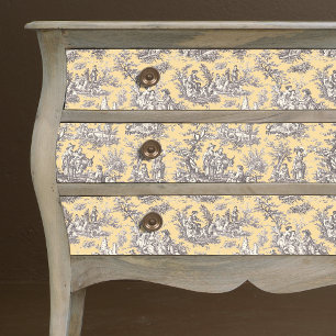Vintage Geel Grijs Bloemmotief Toile Monogram Tissuepapier