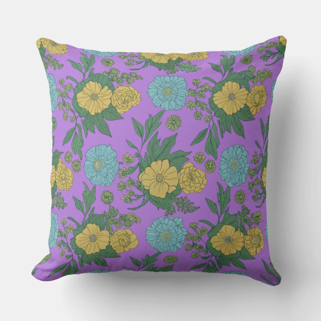 Vintage Geel & Mint Botanisch Ontwerp Kussen (Voorkant)