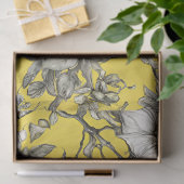Vintage Geel, Zwart en Wit Bloemendecoupage Tissuepapier (Geschenk)