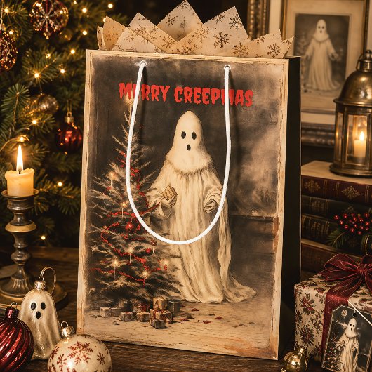 Vintage Geest Prettig Creepmas Griezelen Gothiek Medium Cadeauzakje