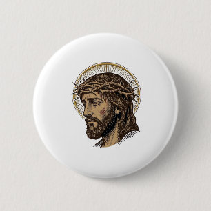 Vintage Gegraveerde Kroon van Doornen Portret Shir Ronde Button 5,7 Cm