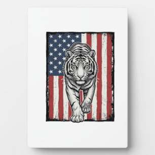 Vintage Gegraveerde Tijger Amerikaanse Vlag Patrio Fotoplaat