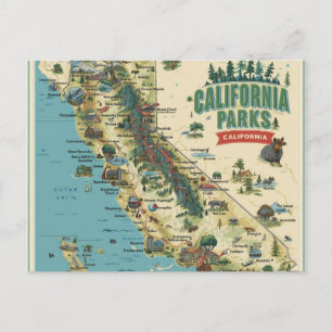 Vintage geïllustreerde kaart van Californië parken