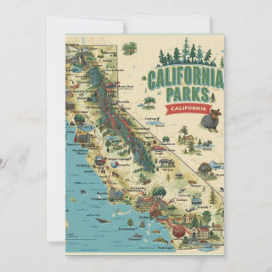 Vintage geïllustreerde kaart van Californië-parken