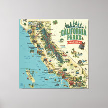 Vintage geïllustreerde kaart van Californië-parken