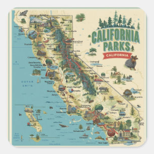 Vintage geïllustreerde kaart van Californië-parken Vierkante Sticker