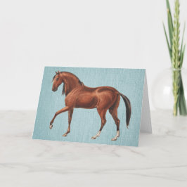 Vintage geïllustreerde kastanjebruine paard kunst  kaart