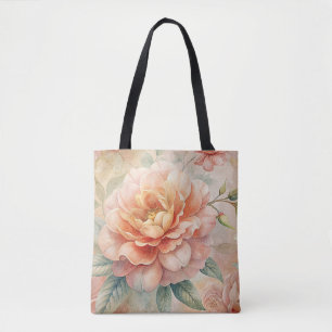 Vintage geïnspireerde perzik toon bloemige waterve tote bag