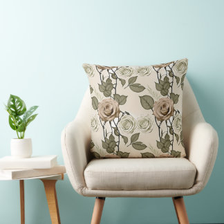 Vintage geïnspireerde sepia rozen met groene blade kussen