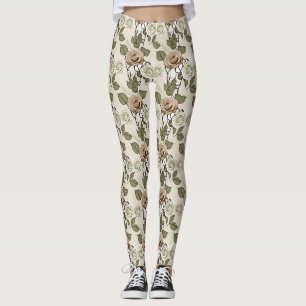 Vintage geïnspireerde sepiarozen met groene blader leggings