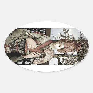 Vintage Geisha Ovale Sticker
