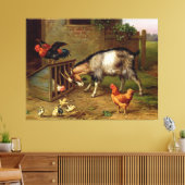 Vintage geitenpoester en kippen landbouwhuisdieren canvas afdruk (Insitu (Woonkamer))