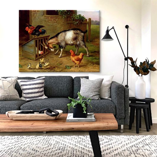 Vintage geitenpoester en kippen landbouwhuisdieren canvas afdruk