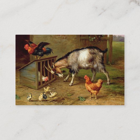 Vintage geitenpoester en kippen landbouwhuisdieren visitekaartje (Achterkant)
