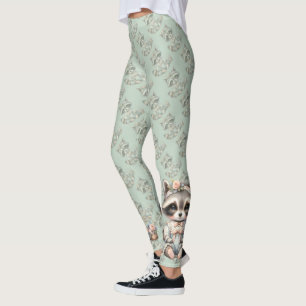 Vintage Geklede Cottagecore Wasbeer Pastel Leggings