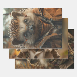 Vintage Geklede Stekelvarkens Decoupage Inpakpapier Vel