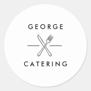 Vintage Gekruist Mes Vork Logo Catering Bedrijf Ronde Sticker
