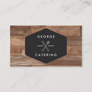Vintage Gekruiste Vork Mes Logo Catering Houten Visitekaartje
