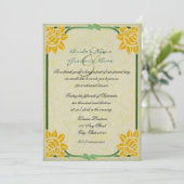 Vintage gele bloemen bruiloft repetitie diner kaart (Staand voorkant)