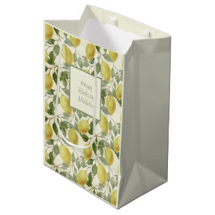 Vintage Gele Citroenen Groene Bladeren Verjaardag Medium Cadeauzakje